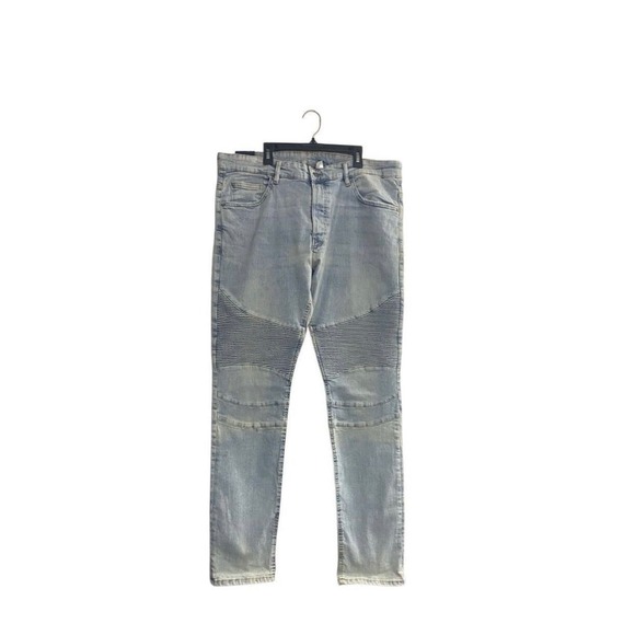 H&M Divided Skinny Biker Jeans Men's Size 38 Light Wash Denim Moto Ribbed - Picture 1 of 13